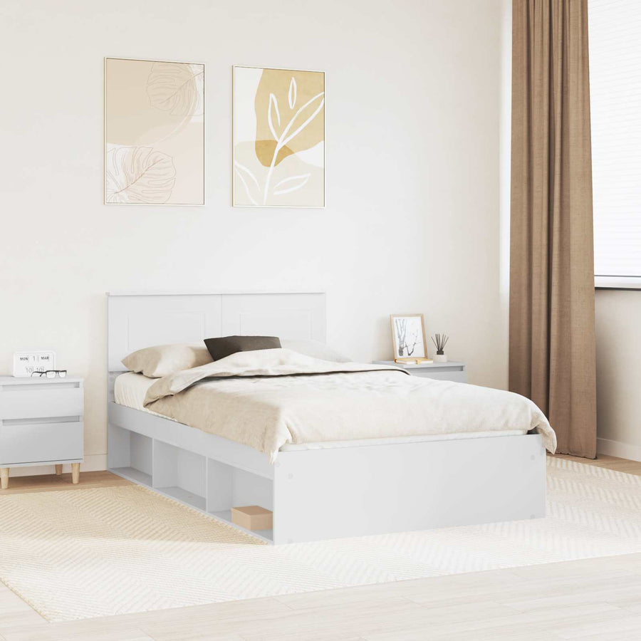 Bedframe Met Hoofdeinde Bewerkt Hout Wit 120 x 190 cm