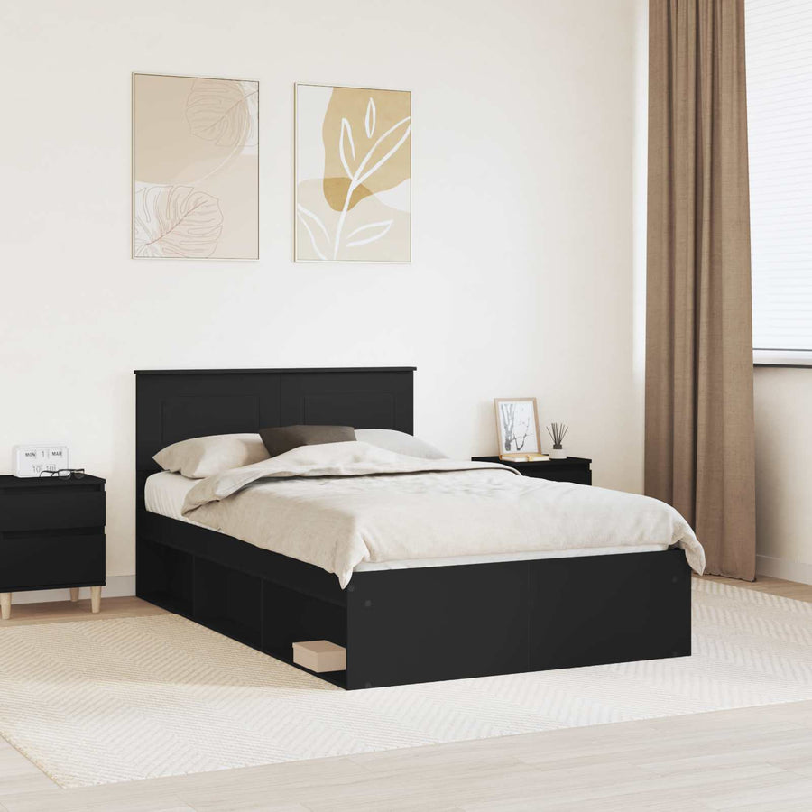 Bedframe Met Hoofdeinde Bewerkt Hout Zwart 120 x 190 cm