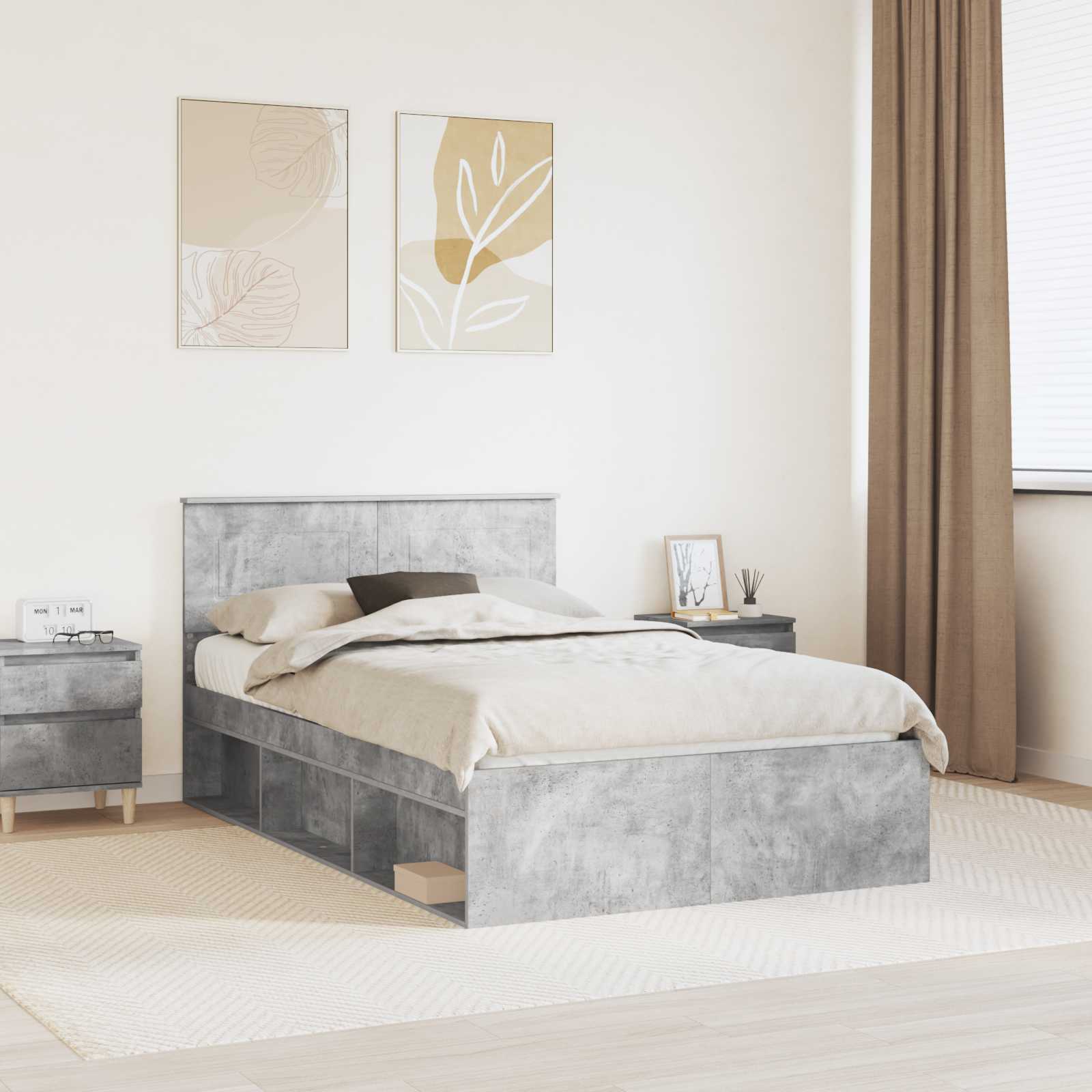 Bedframe Met Hoofdeinde Beton Bewerkt Hout Betongrijs 120 x 190 cm