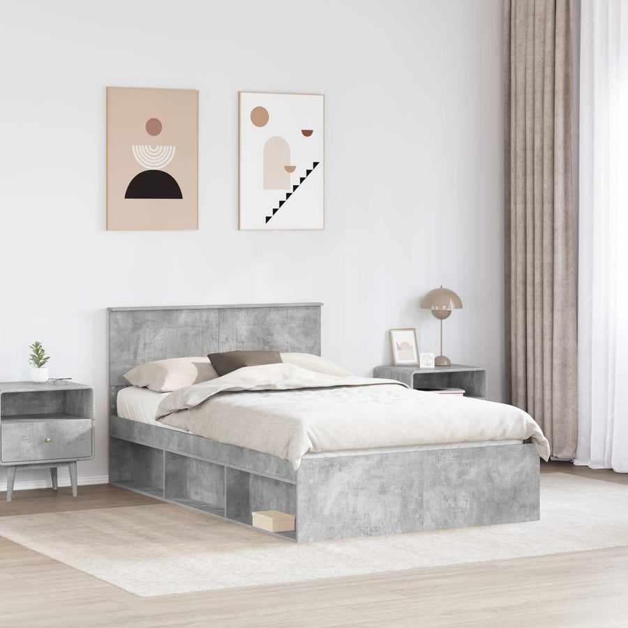 Bedframe Met Hoofdeinde Beton Bewerkt Hout Betongrijs 120 x 190 cm