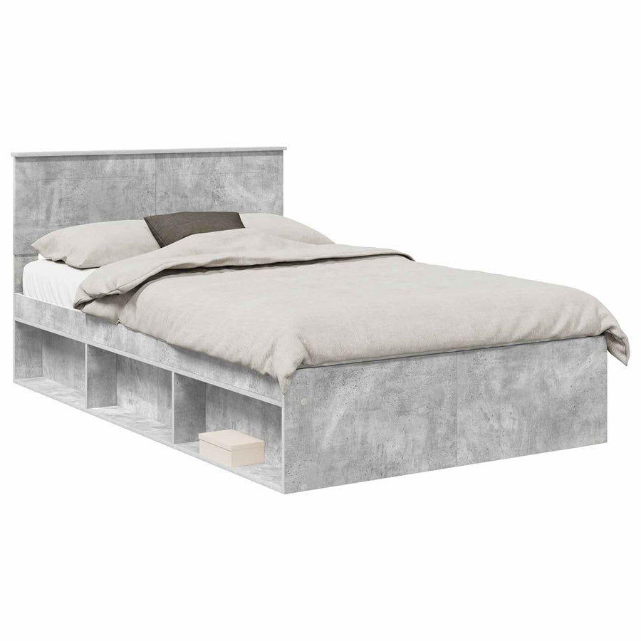 Bedframe Met Hoofdeinde Beton Bewerkt Hout Betongrijs 120 x 190 cm