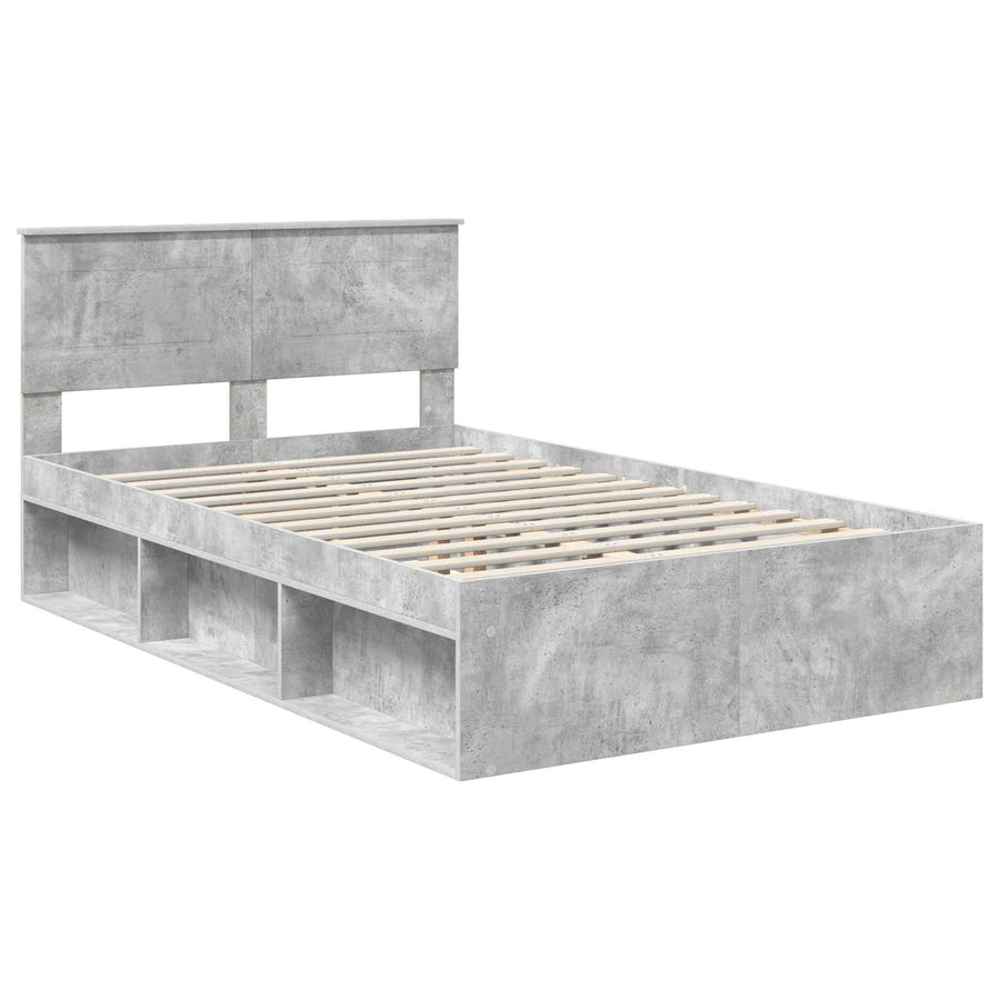 Bedframe Met Hoofdeinde Beton Bewerkt Hout Betongrijs 120 x 190 cm