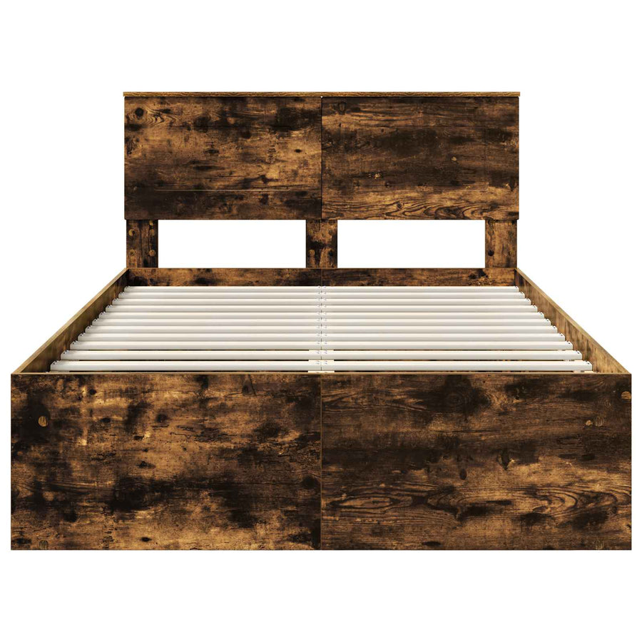Bedframe met hoofdeinde Gerookt eiken 120 x 190 cm Bewerkt hout
