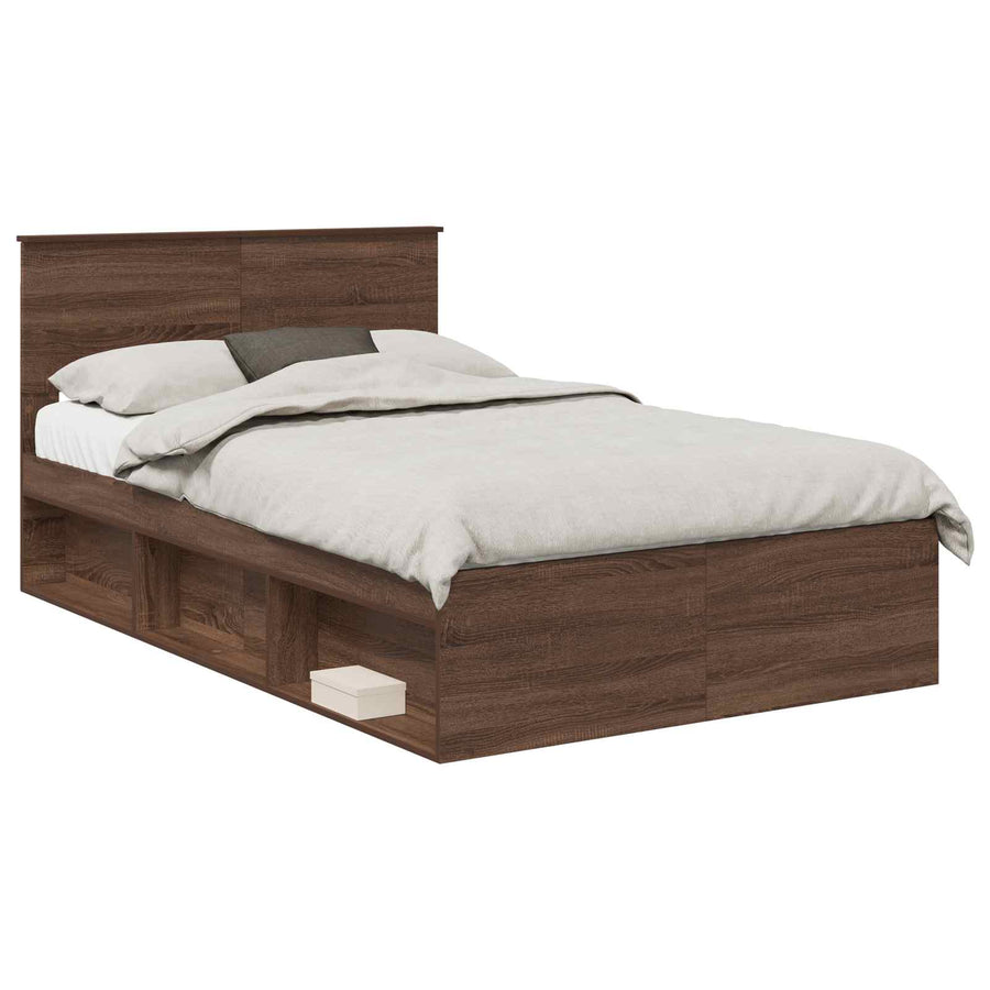 Bedframe met hoofdeinde Bruin Eiken 120 x 190 cm Bewerkt hout