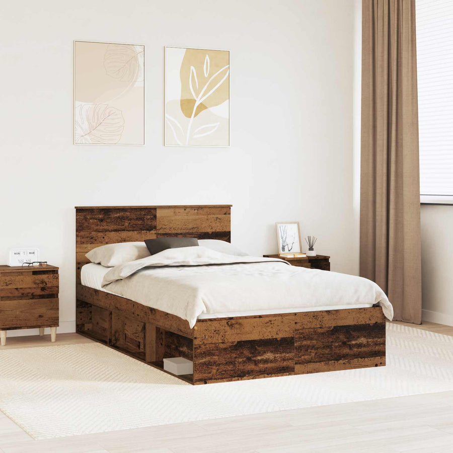 Bedframe Met Hoofdeinde Oudhout Bewerkt Hout Oud Hout 120 x 190 cm