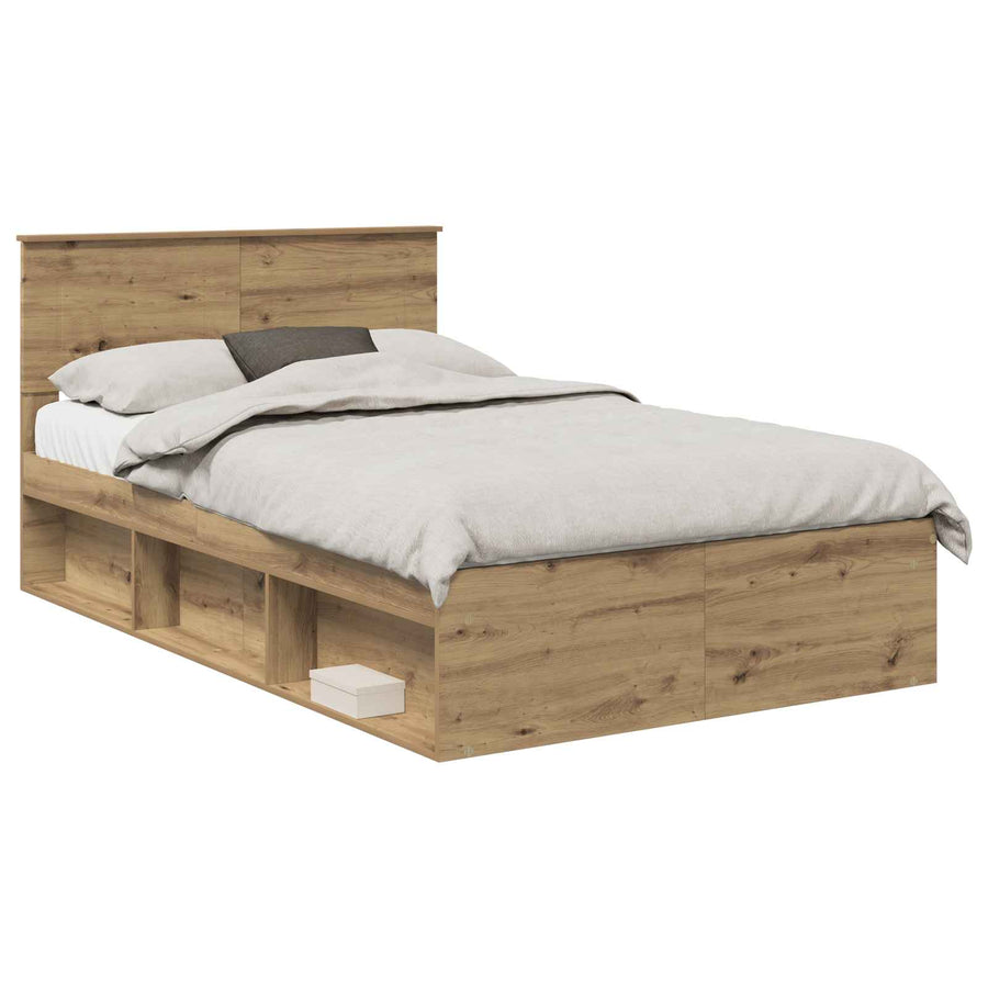 Bedframe Ambachtelijk Eiken Bewerkt Hout Artisanaal Eikenkleurig 120 x 190 cm