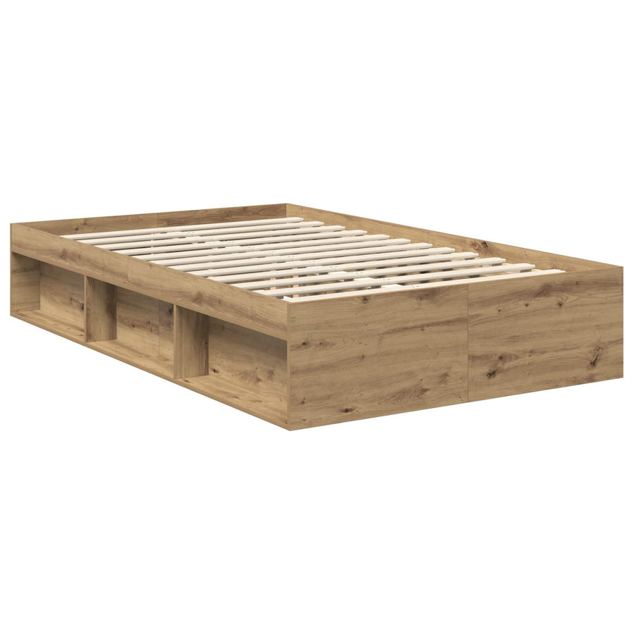 Bedframe Ambachtelijk Eiken Bewerkt Hout Artisanaal Eikenkleurig 120 x 190 cm