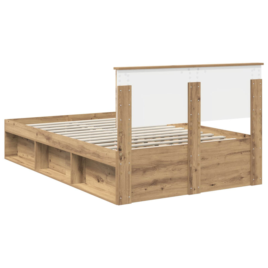 Bedframe Ambachtelijk Eiken Bewerkt Hout Artisanaal Eikenkleurig 120 x 190 cm