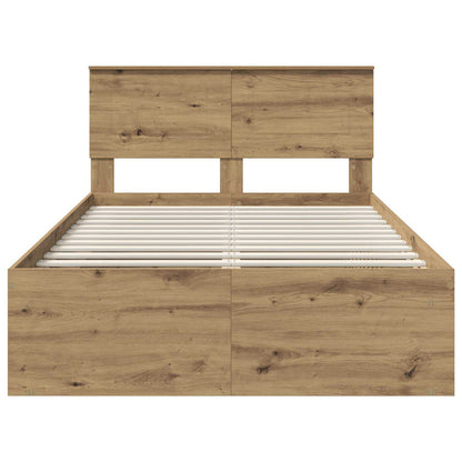 Bedframe Ambachtelijk Eiken Bewerkt Hout Artisanaal Eikenkleurig 120 x 190 cm