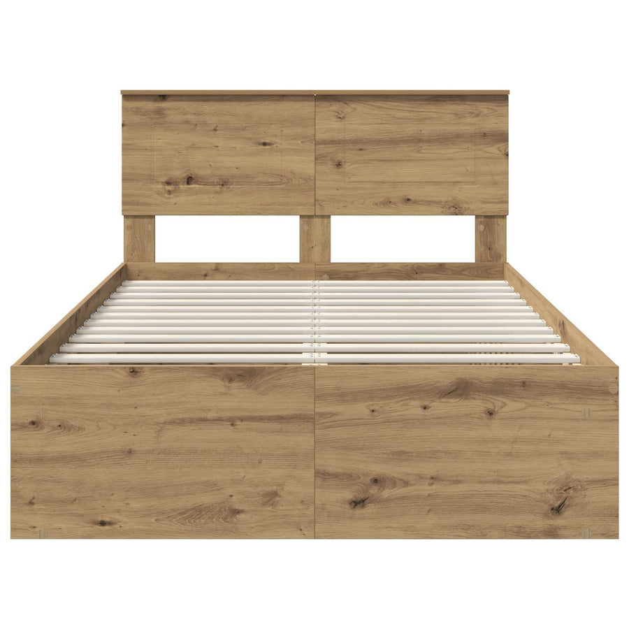 Bedframe Ambachtelijk Eiken Bewerkt Hout Artisanaal Eikenkleurig 120 x 190 cm