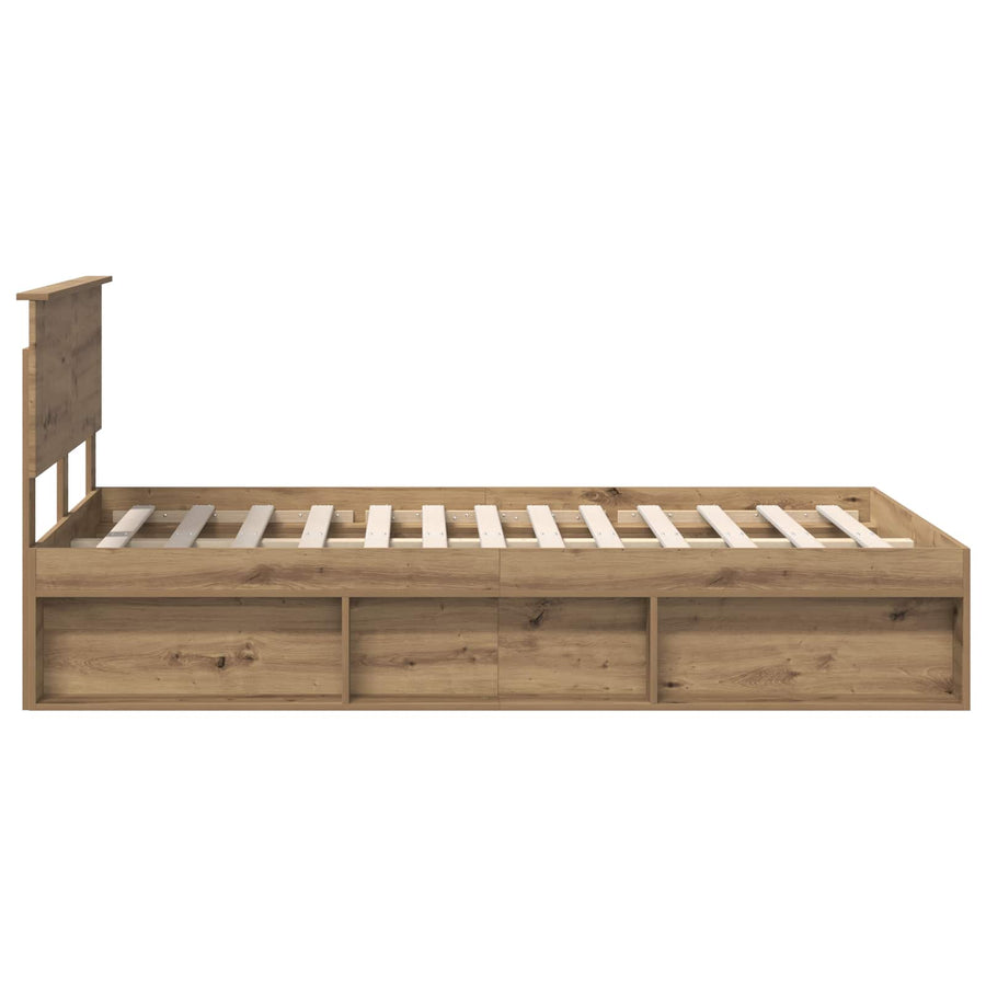 Bedframe Ambachtelijk Eiken Bewerkt Hout Artisanaal Eikenkleurig 120 x 190 cm