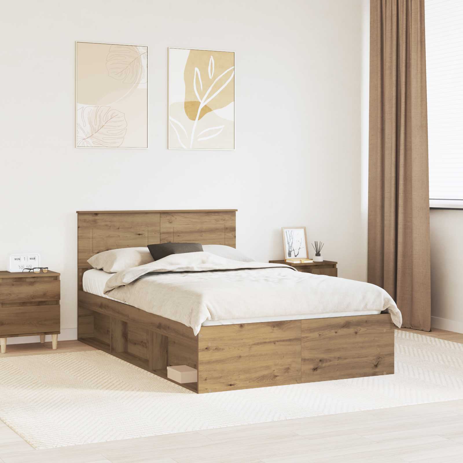 Bedframe Ambachtelijk eiken 120 x 200 cm Bewerkt hout