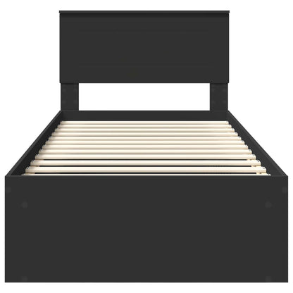 Bedframe Met Hoofdeinde Bewerkt Hout Zwart 100 x 200 cm
