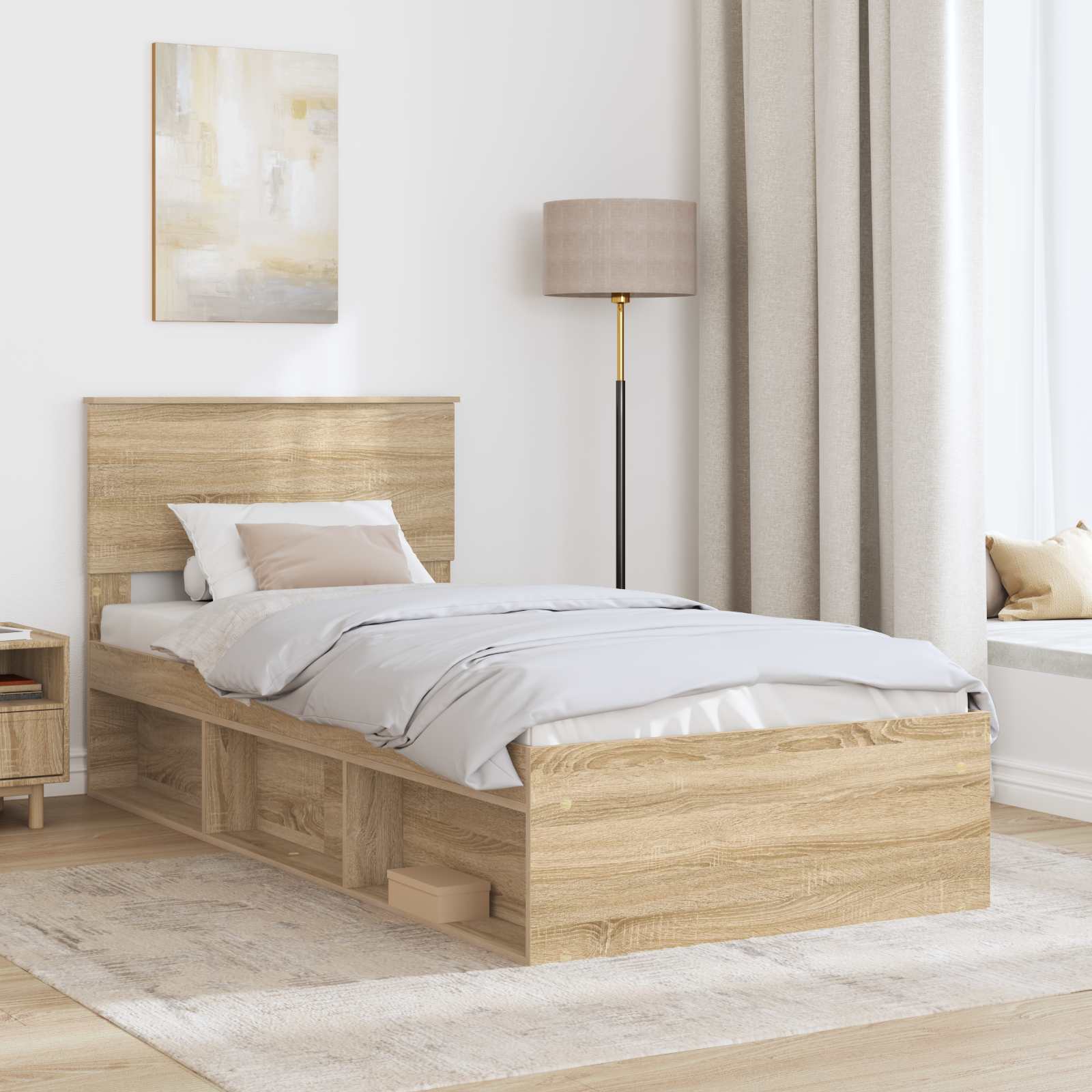 Bedframe Met Hoofdeinde Sonoma Bewerkt Hout Sonoma Eiken 100 x 200 cm