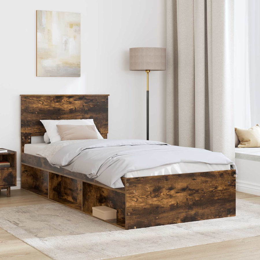 Bedframe Met Hoofdeinde Bewerkt Hout Gerookt Eiken 100 x 200 cm