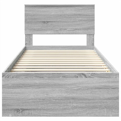 Bedframe Met Hoofdeinde Bewerkt Hout Grijs Sonoma 100 x 200 cm