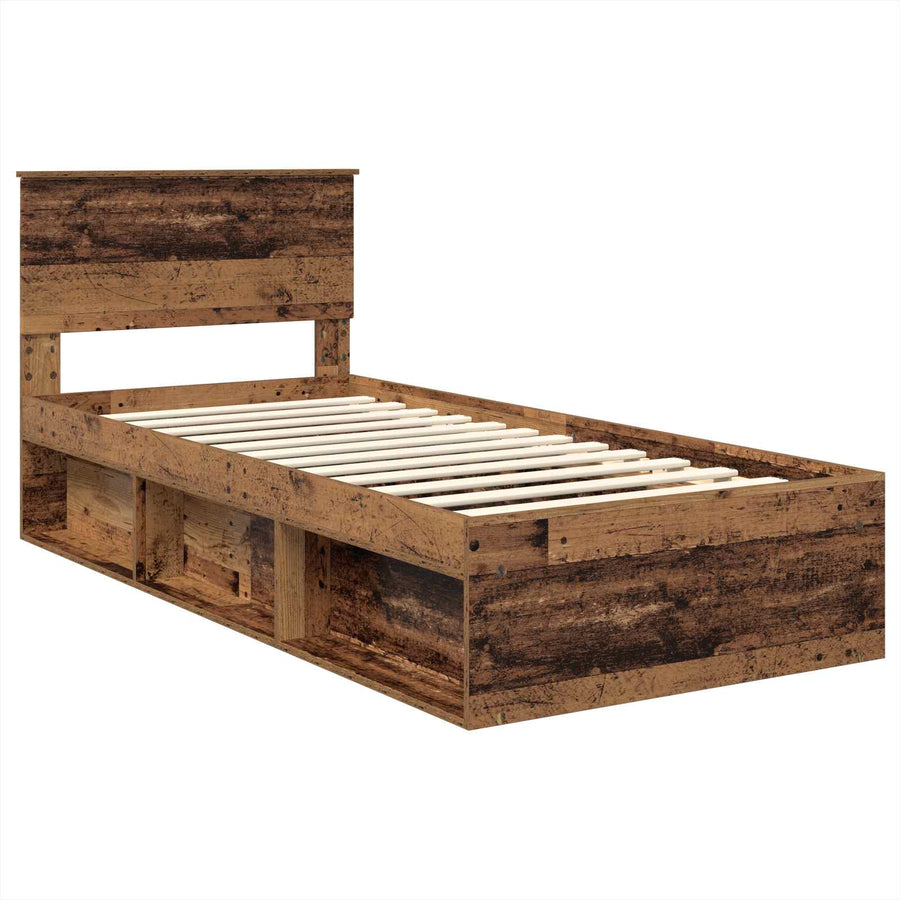 Bedframe met hoofdeinde Oudhout 100 x 200 cm Bewerkt hout