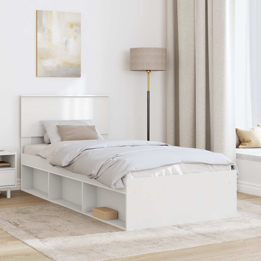 Bedframe met hoofdeinde Wit 90 x 190 cm Bewerkt hout