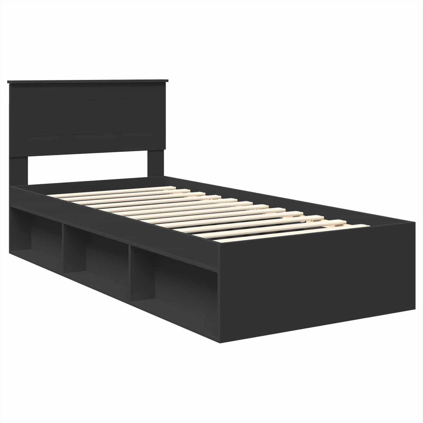 Bedframe Met Hoofdeinde Bewerkt Hout Zwart 90 x 190 cm
