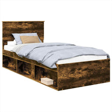 Bedframe Met Hoofdeinde Bewerkt Hout Gerookt Eiken 90 x 190 cm