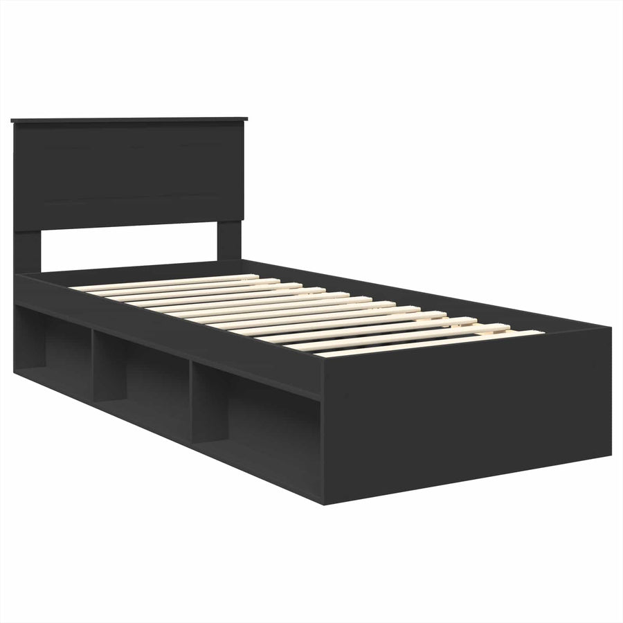 Bedframe Met Hoofdeinde Bewerkt Hout Zwart 90 x 200 cm