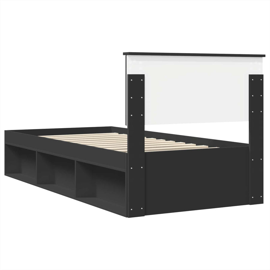 Bedframe Met Hoofdeinde Bewerkt Hout Zwart 90 x 200 cm