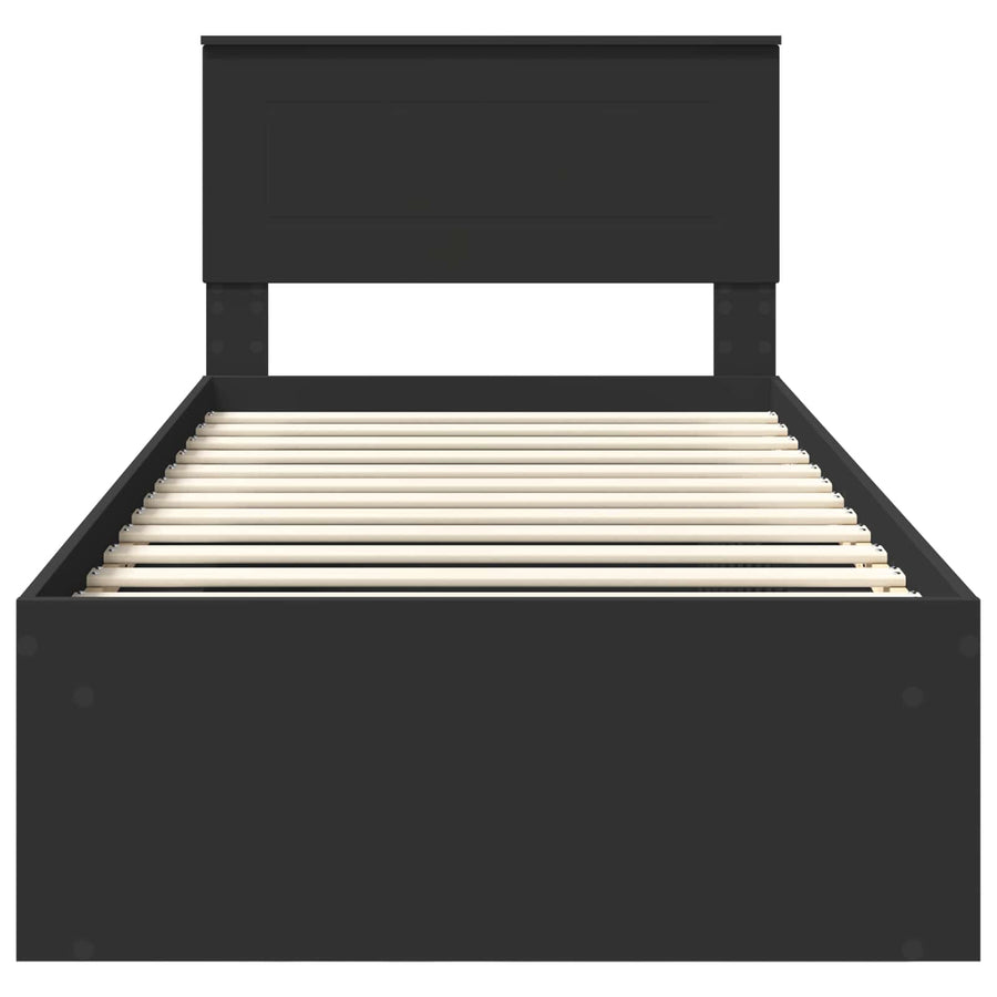 Bedframe Met Hoofdeinde Bewerkt Hout Zwart 90 x 200 cm