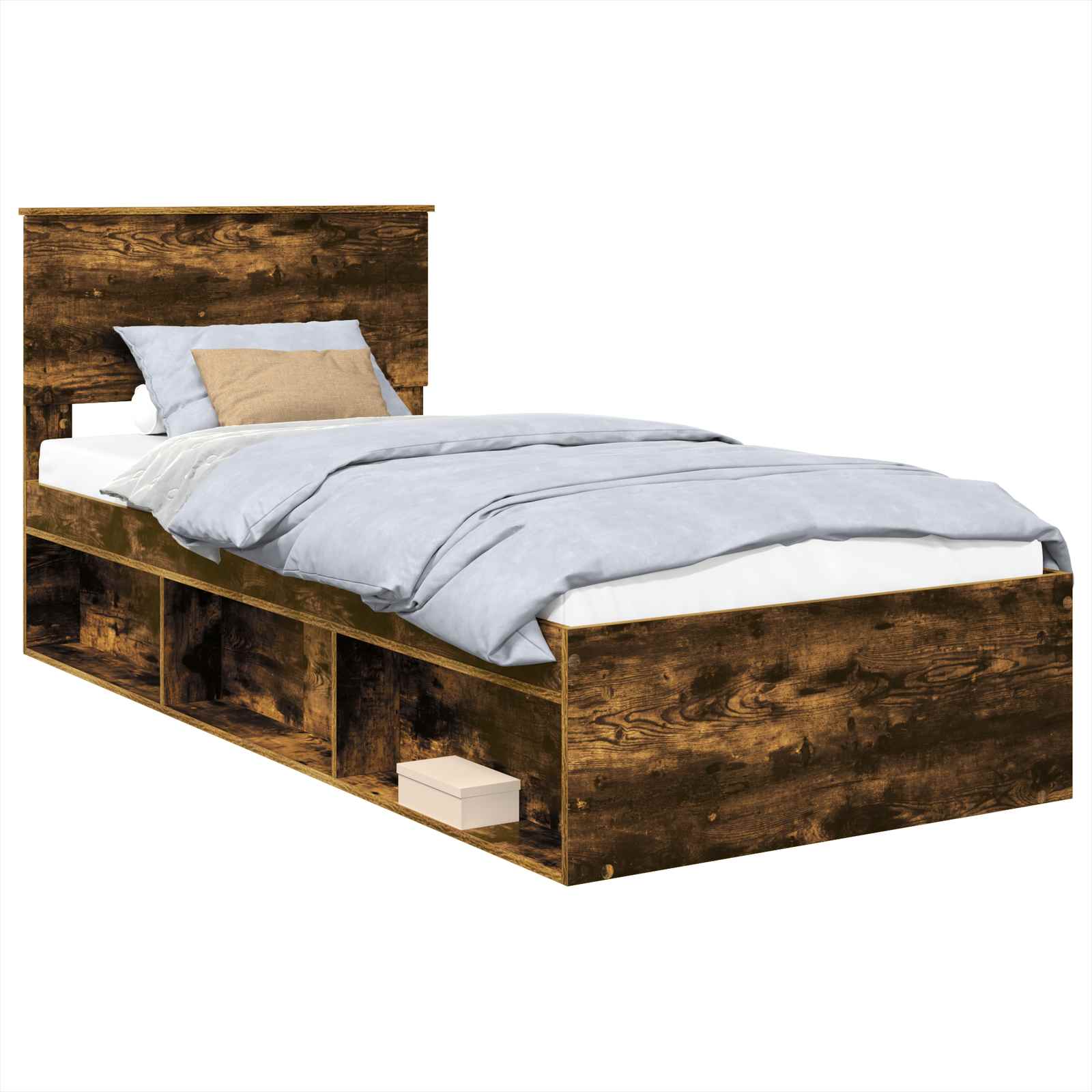 Bedframe Met Hoofdeinde Bewerkt Hout Gerookt Eiken 90 x 200 cm