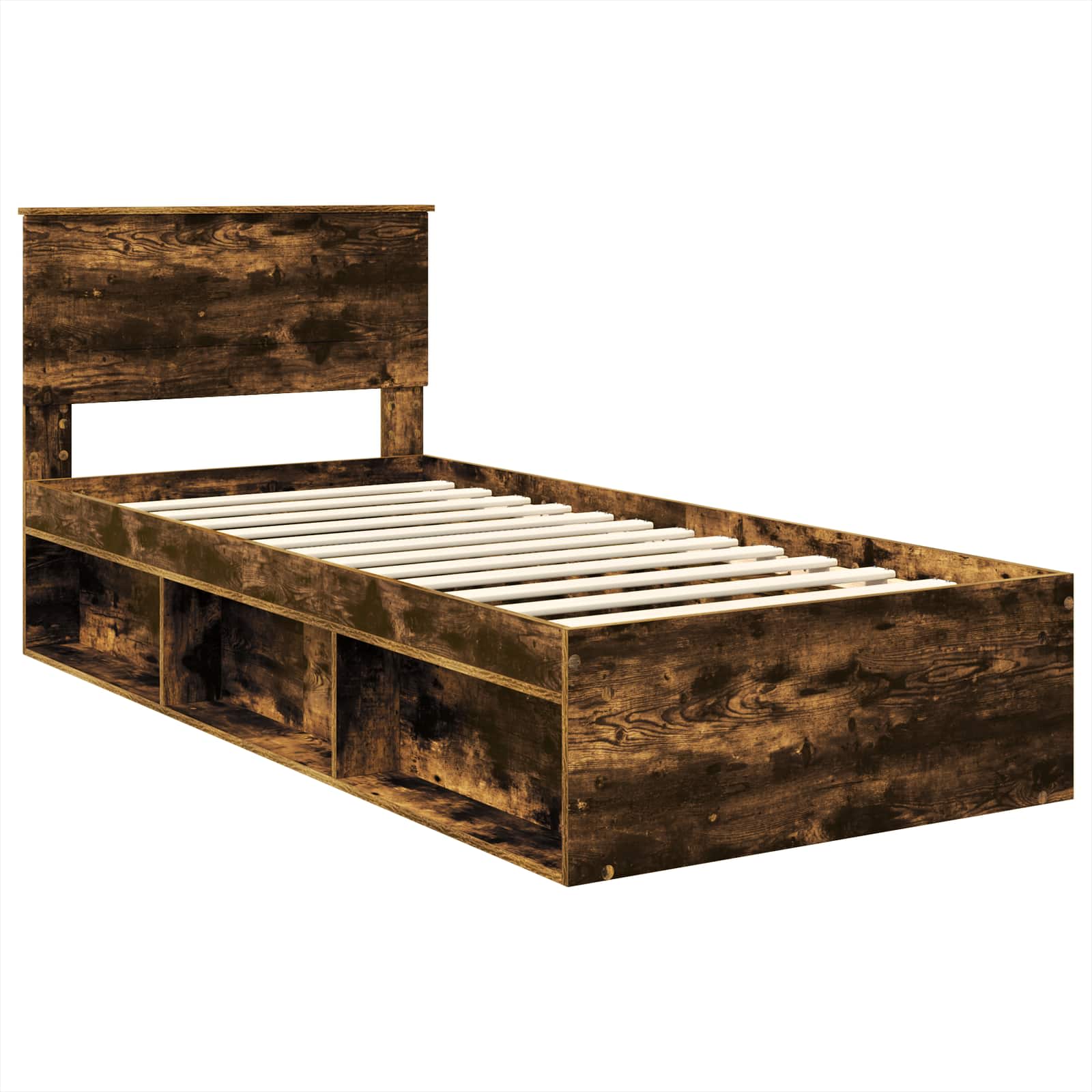 Bedframe Met Hoofdeinde Bewerkt Hout Gerookt Eiken 90 x 200 cm