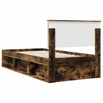 Bedframe Met Hoofdeinde Bewerkt Hout Gerookt Eiken 90 x 200 cm