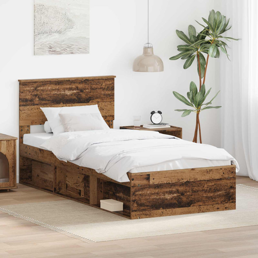Bedframe met hoofdeinde Oudhout 90 x 200 cm Bewerkt hout