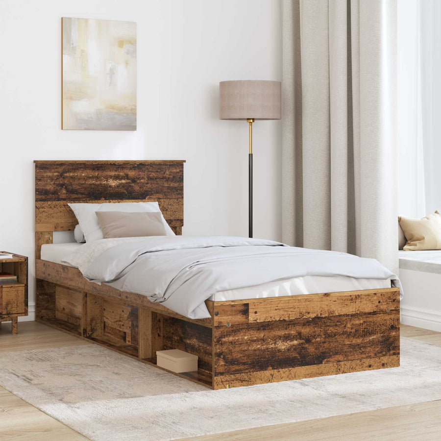 Bedframe met hoofdeinde Oudhout 90 x 200 cm Bewerkt hout