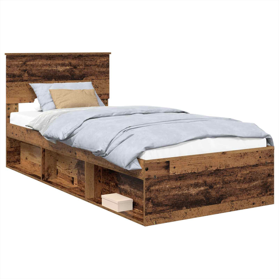 Bedframe met hoofdeinde Oudhout 90 x 200 cm Bewerkt hout