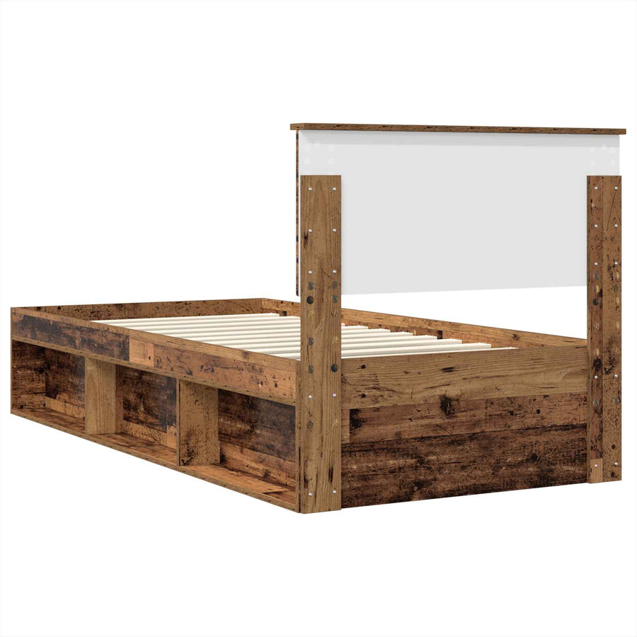 Bedframe met hoofdeinde Oudhout 90 x 200 cm Bewerkt hout
