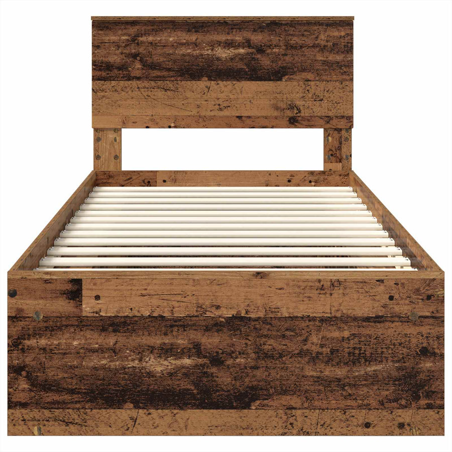 Bedframe met hoofdeinde Oudhout 90 x 200 cm Bewerkt hout