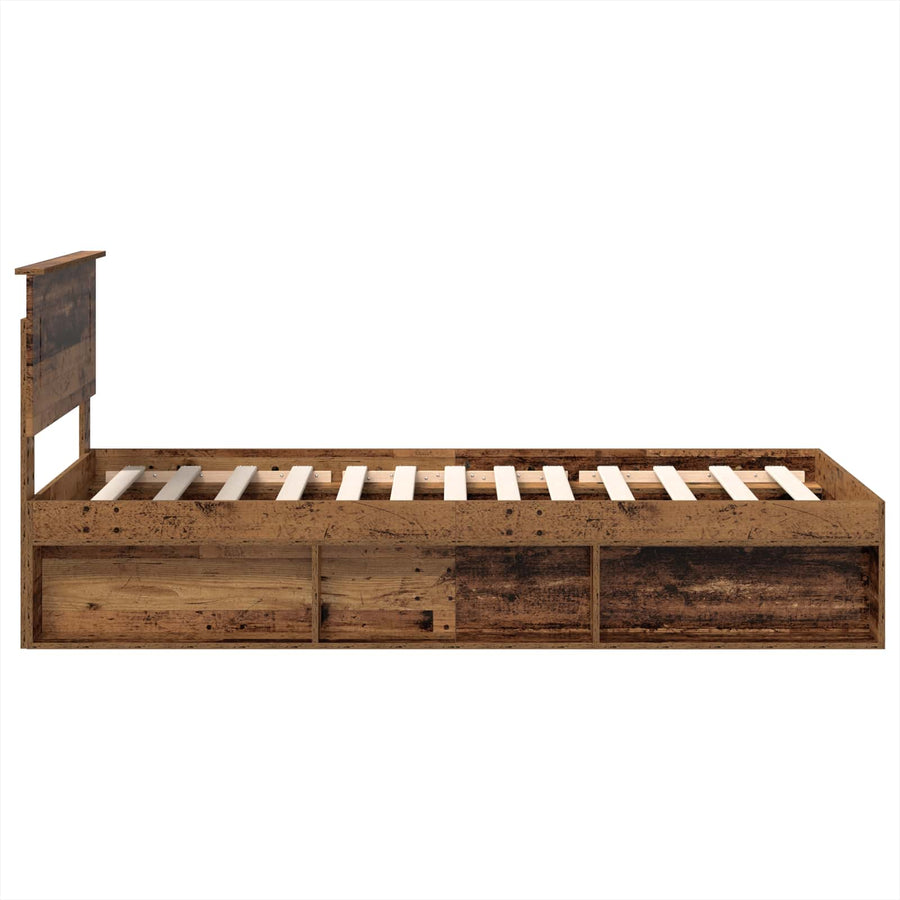 Bedframe met hoofdeinde Oudhout 90 x 200 cm Bewerkt hout