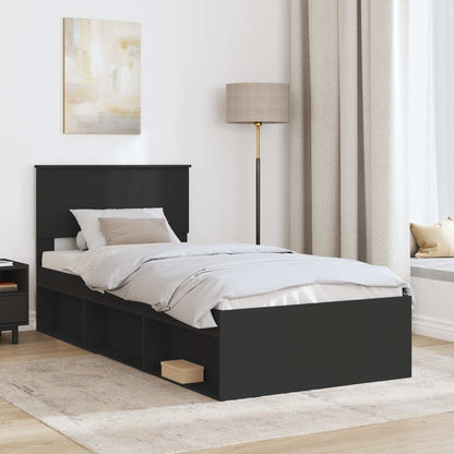 Bedframe Met Hoofdeinde Bewerkt Hout Zwart 75 x 190 cm