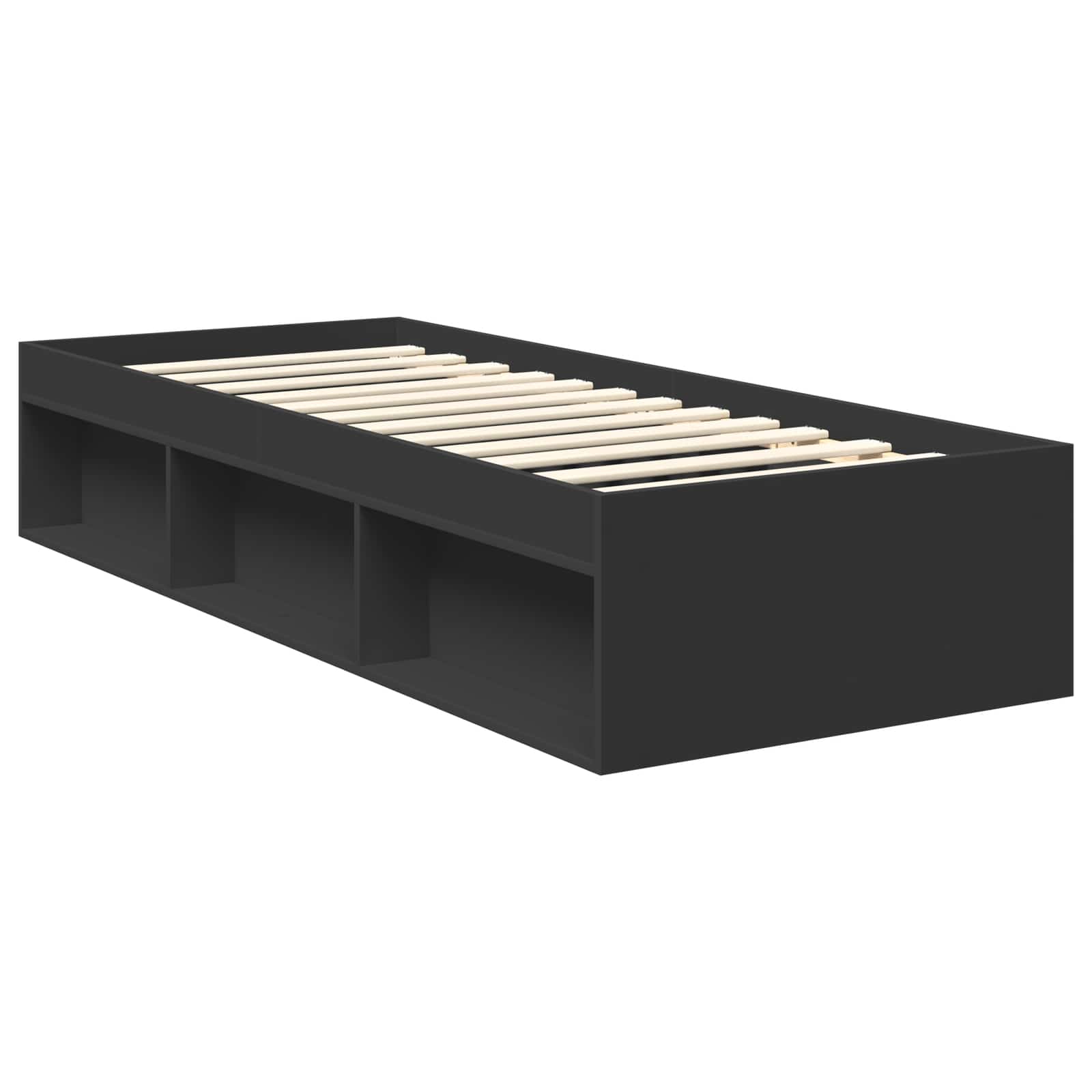 Bedframe Met Hoofdeinde Bewerkt Hout Zwart 75 x 190 cm