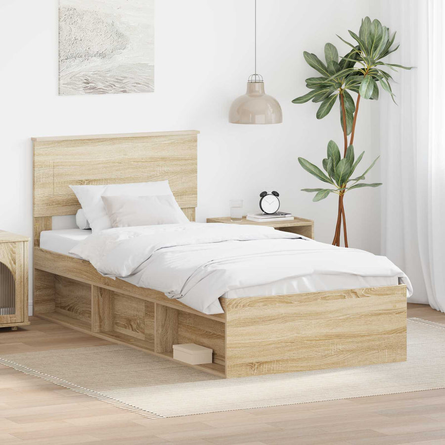 Bedframe met hoofdeinde Sonoma Eiken 75 x 190 cm Bewerkt hout