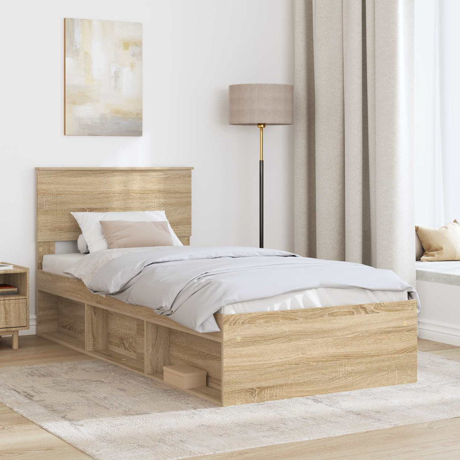 Bedframe met hoofdeinde Sonoma Eiken 75 x 190 cm Bewerkt hout