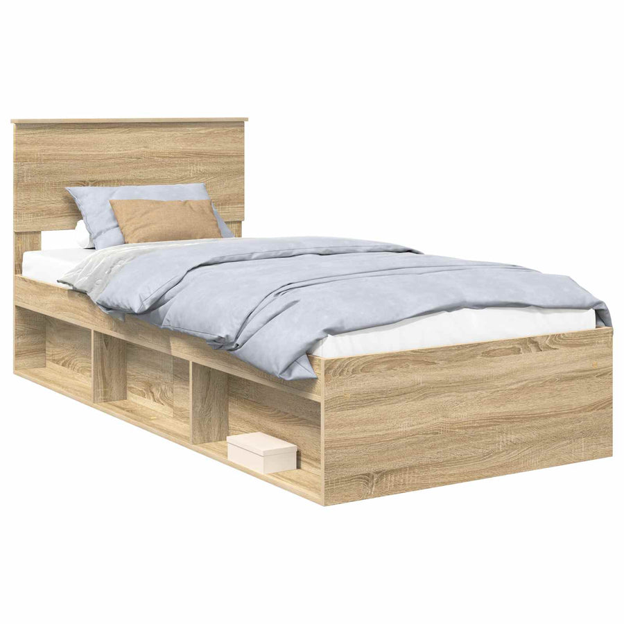 Bedframe met hoofdeinde Sonoma Eiken 75 x 190 cm Bewerkt hout