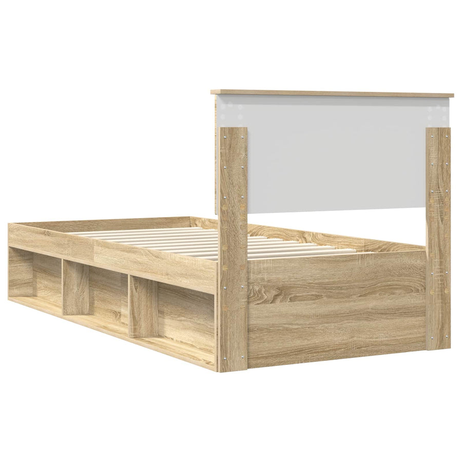 Bedframe met hoofdeinde Sonoma Eiken 75 x 190 cm Bewerkt hout