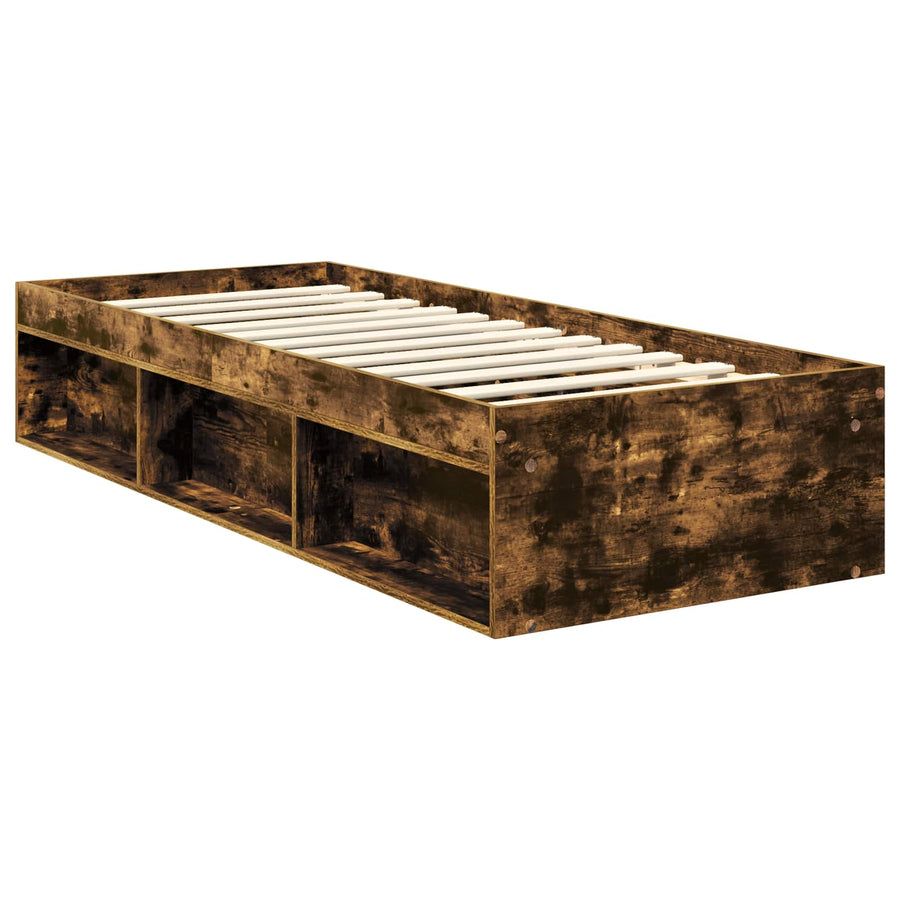 Bedframe Met Hoofdeinde Bewerkt Hout Gerookt Eiken 75 x 190 cm
