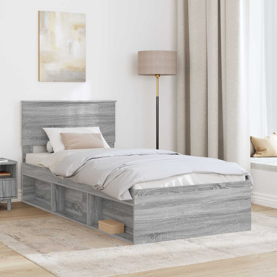 Bedframe met hoofdeinde Grijs Sonoma 75 x 190 cm Bewerkt hout