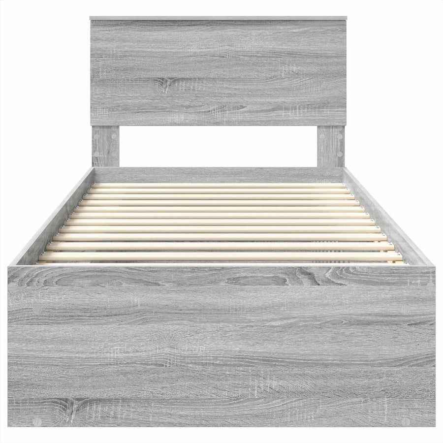 Bedframe met hoofdeinde Grijs Sonoma 75 x 190 cm Bewerkt hout