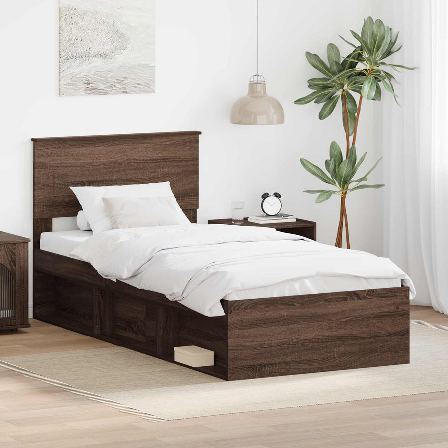Bedframe met hoofdeinde Bruin Eiken 75 x 190 cm Bewerkt hout