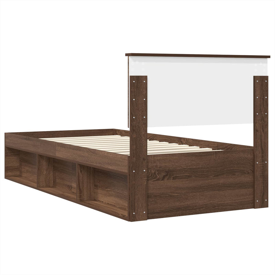 Bedframe met hoofdeinde Bruin Eiken 75 x 190 cm Bewerkt hout
