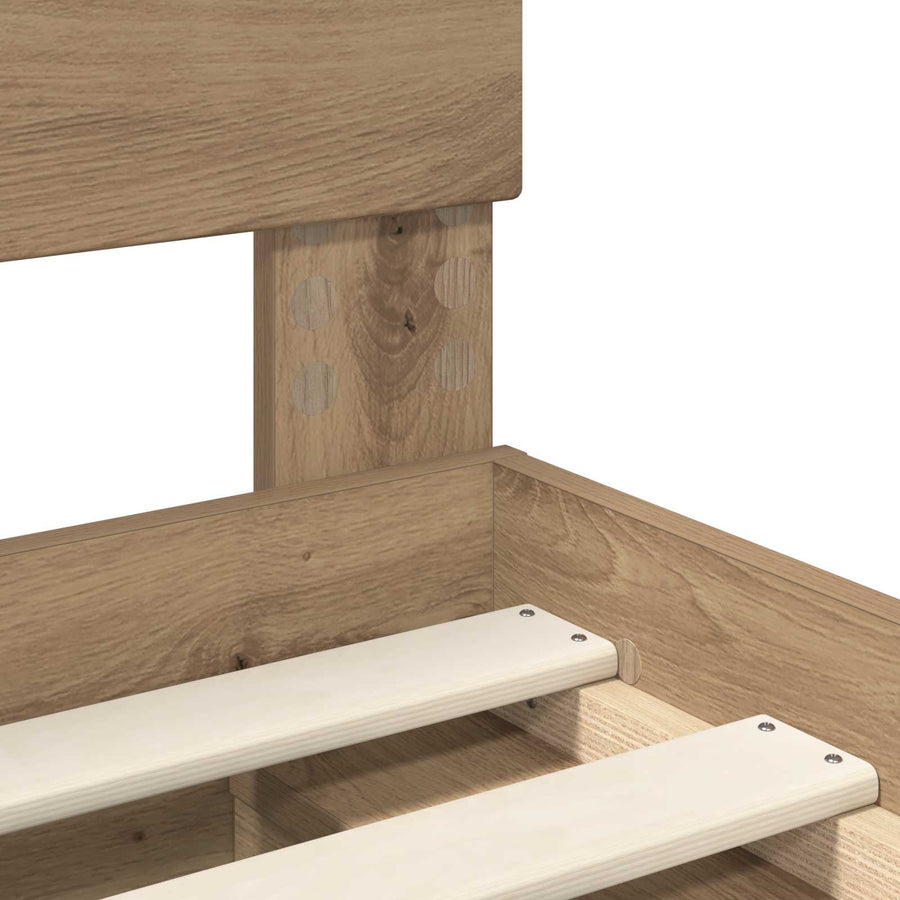Bedframe Ambachtelijk Eiken Bewerkt Hout Artisanaal Eikenkleurig 75 x 190 cm