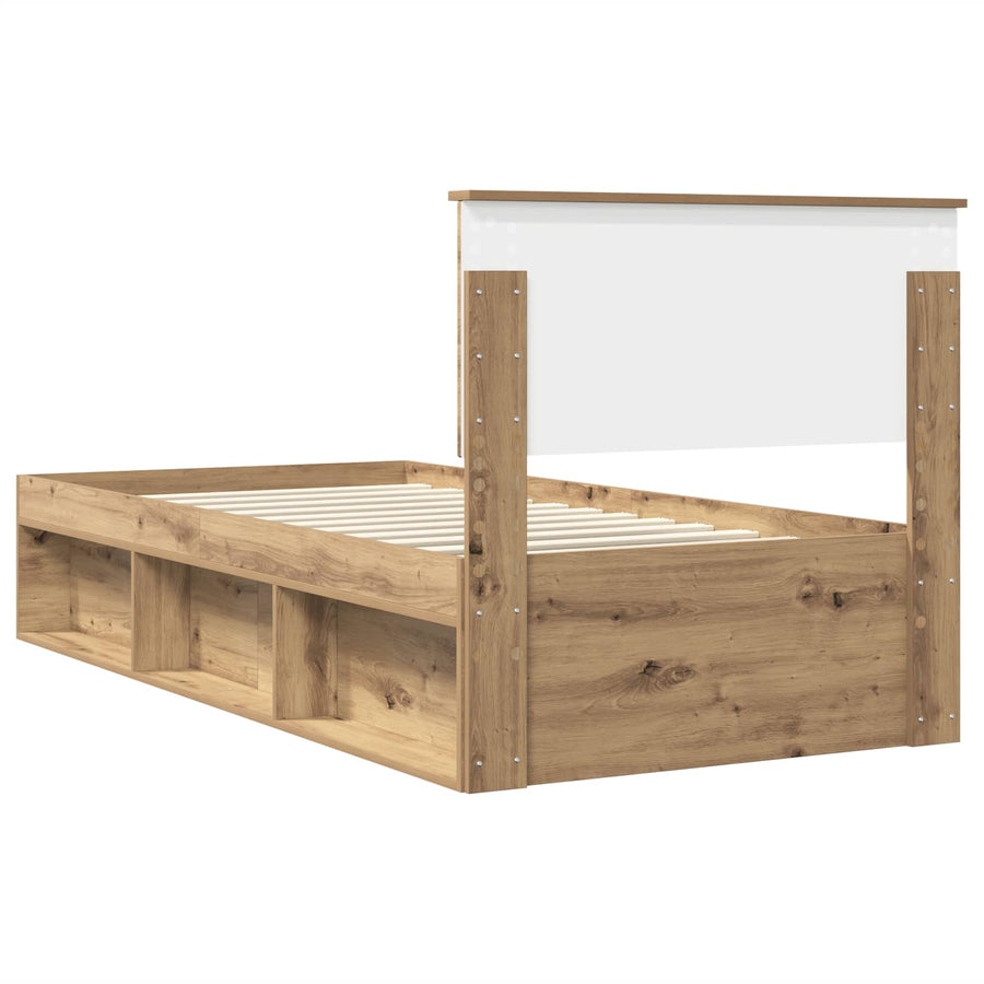 Bedframe Ambachtelijk Eiken Bewerkt Hout Artisanaal Eikenkleurig 75 x 190 cm