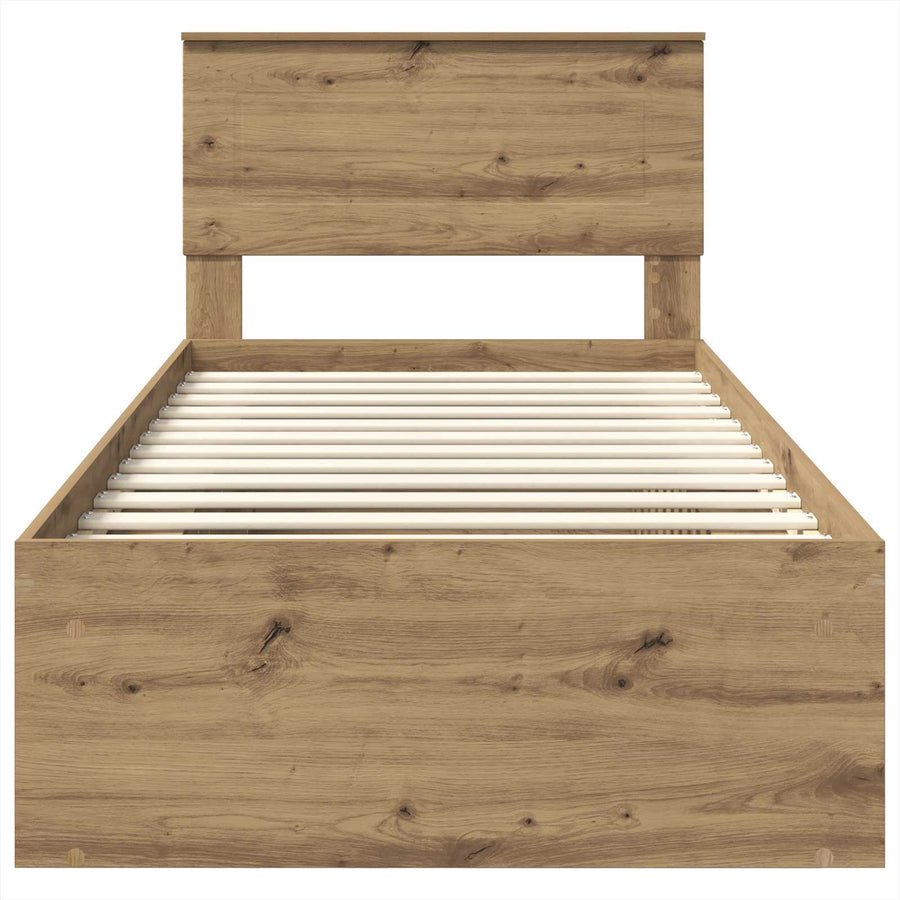 Bedframe Ambachtelijk Eiken Bewerkt Hout Artisanaal Eikenkleurig 75 x 190 cm